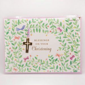 Christening Floral Design with Cross Charm Papyrus Card